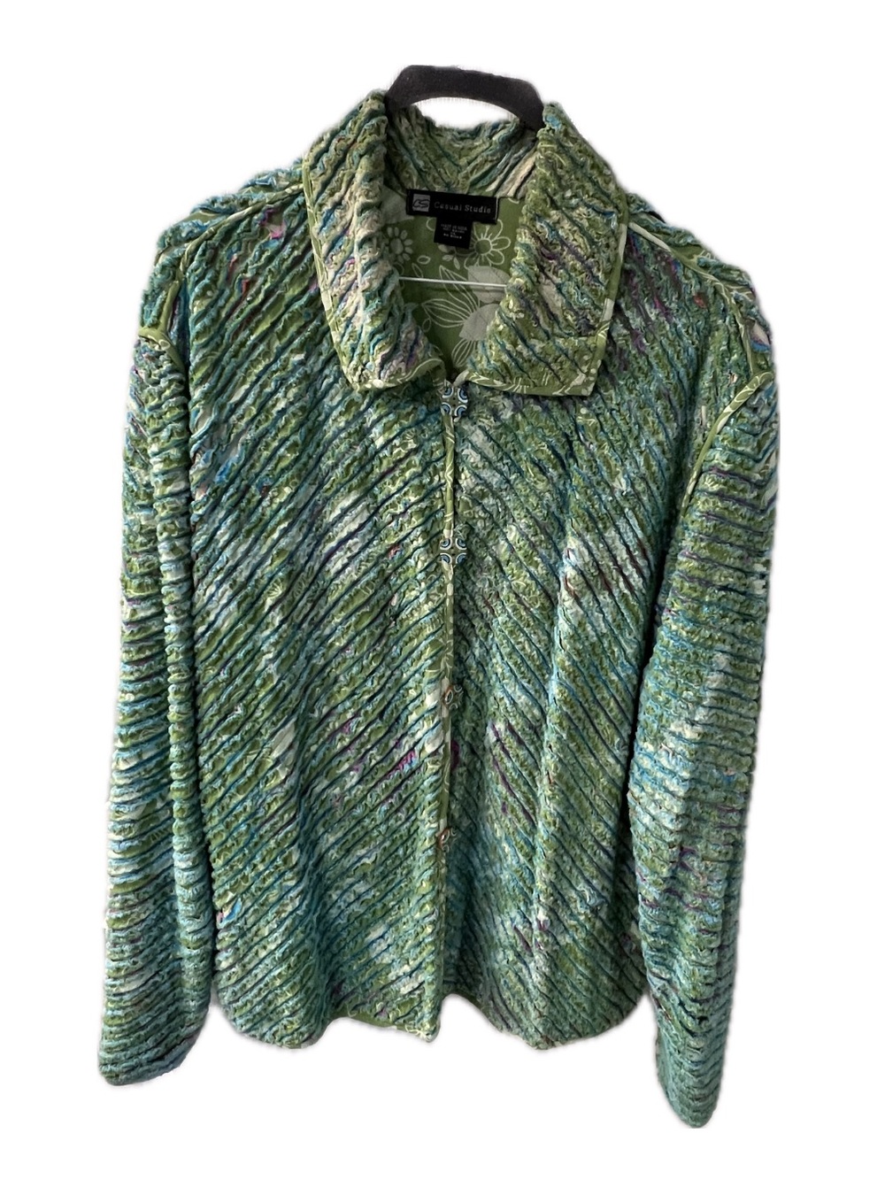 Green Multitone Textured Button-Up Cardigan